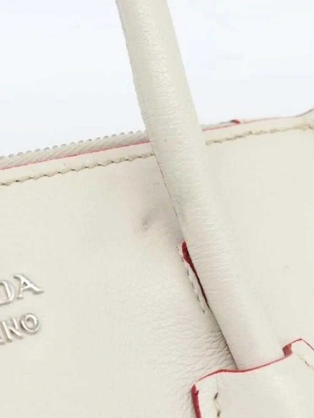 PRADA Hand Bag Leather 2way White Silver Auth